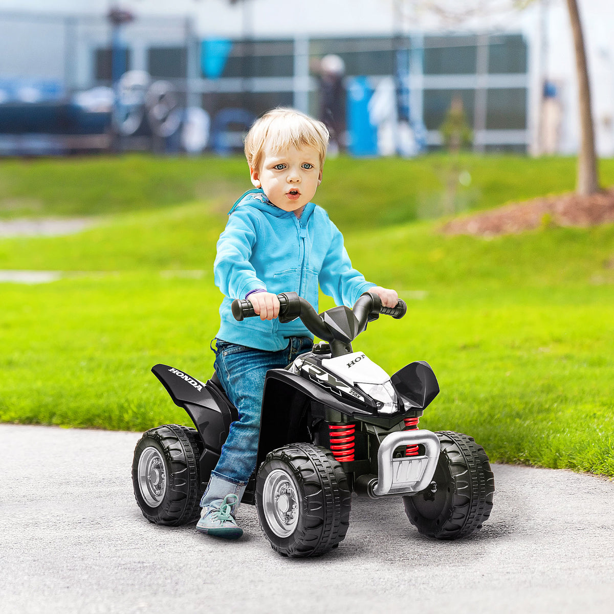 Quadriciclo Elétrico HONDA para Crianças de 18-36 Meses Quadriciclo Elétrico Infantil a Bateria 6V com Faróis LED Buzina Velocidade de 2,8km/h e Avance 65,5x35,5x43,5 cm Branco e Preto — foto 2