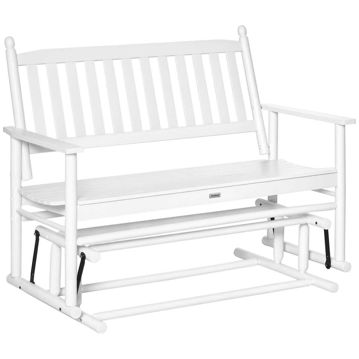 Banco Baloiço de Jardim de 2 Lugares Banco Baloiço de Madeira com Apoio para os Braços e Encosto de Ripas para Terraço Exterior Carga 250kg 125x68,5x102cm Branco — foto 1