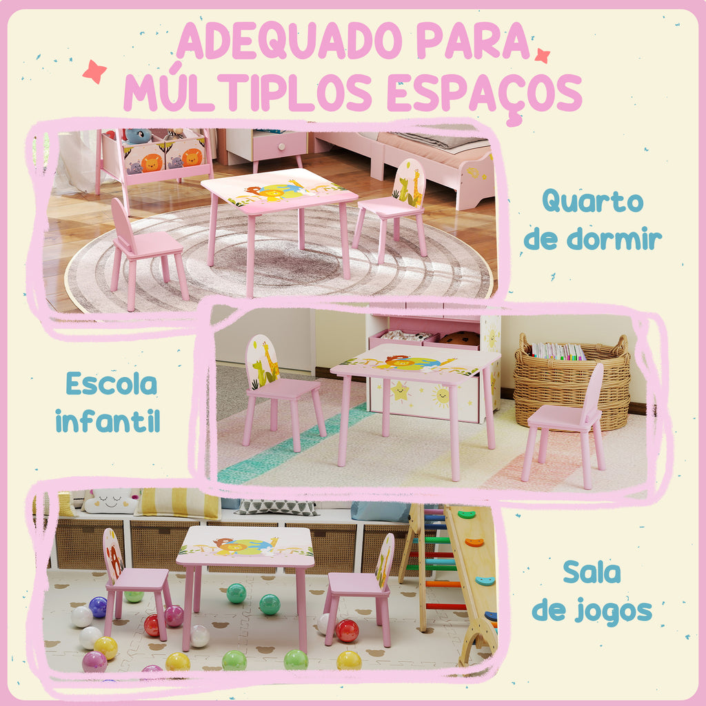 Mesa Infantil com 2 Cadeiras Mesa e Cadeiras para Crianças com Estampados de Animais para Meninos e Meninas de 3-8 Anos para Casa Escola Infantil Rosa — foto 6