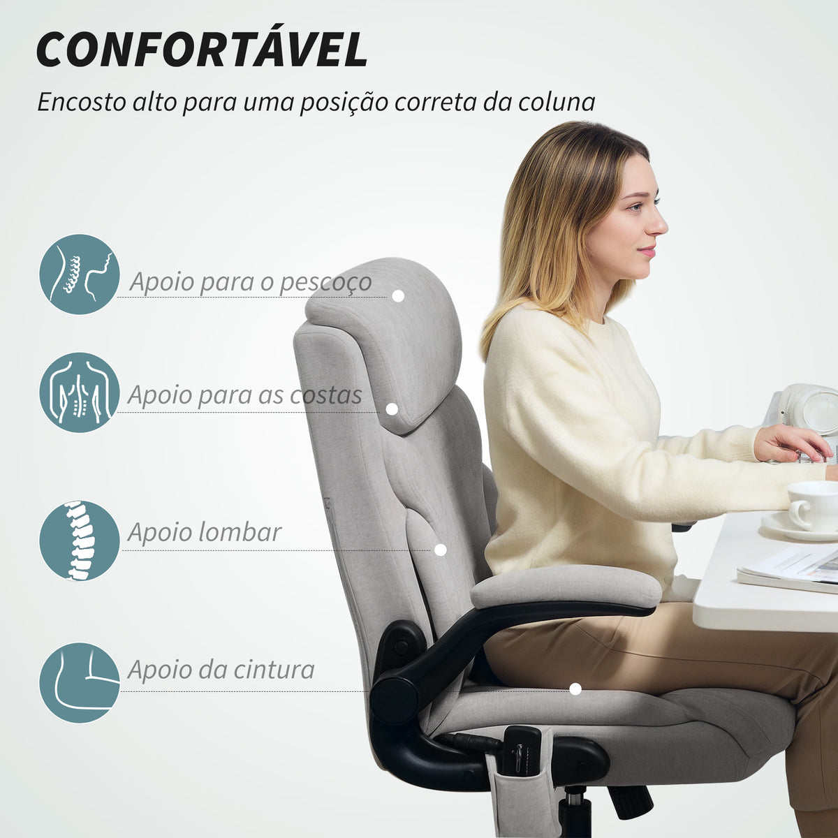 Cadeira de Escritório com Massagem Cadeira Giratória com Altura Ajustável Função de Aquecimento Apoios de Braços Rebatíveis Encosto Alto e Controlo Remoto 66x67x113-121 cm Cinzento — foto 5