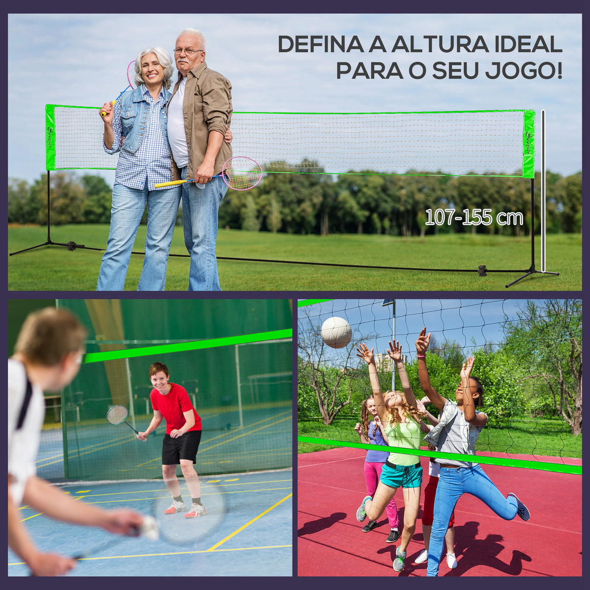 Kit de Badminton de 7 Peças Jogo de Badminton com 2 Raquetes 3 Badminton 2 Raquetes de Pickleball 2 Bolas de Pickleball Bola de Voleibol e Rede com Suporte Preto e Verde — foto 5