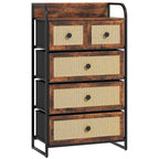 Cómoda de Tecido Cómoda para Dormitório com 5 Gavetas com Frente em Vime Prateleira e Estrutura em Aço para Sala de Estar 58x29x99 cm Marrom Rústico — foto 1