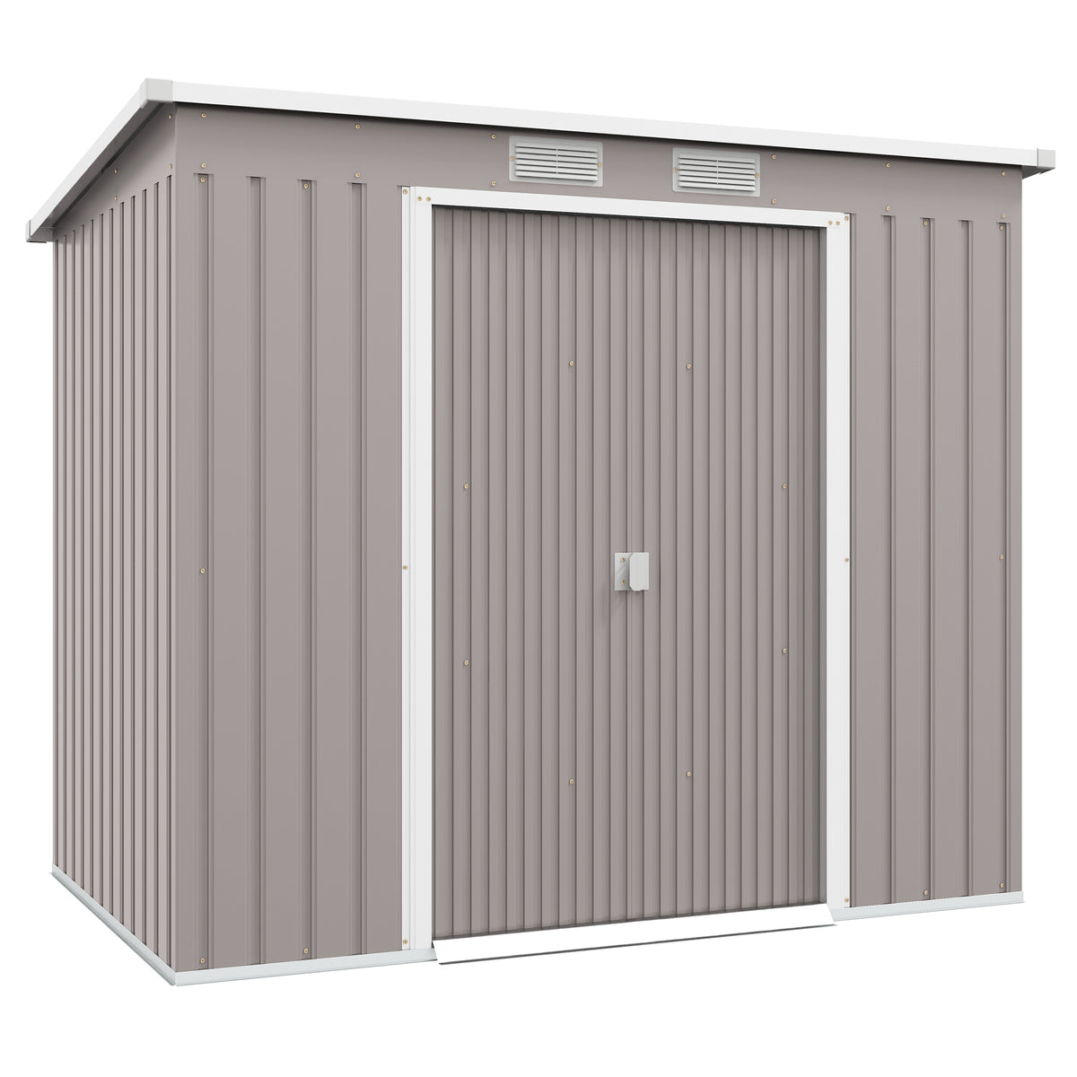 Abrigo de Jardim 213x130x172 cm Abrigo de Exterior de Aço Galvanizado com Porta Corredeira e Ventilações para Armazenamento de Ferramentas Cinza Claro — foto 1