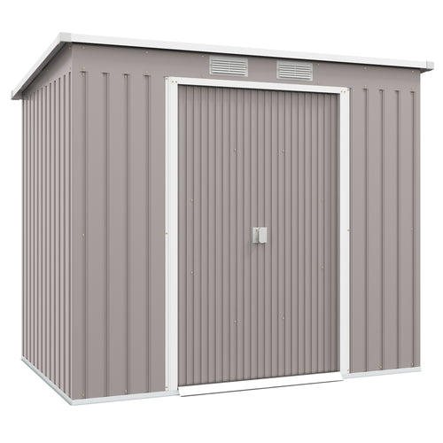 Abri da giardino 213x130x172 cm Struttura in acciaio galvanizzato con porta scorrevole e ventilazioni Grigio chiaro