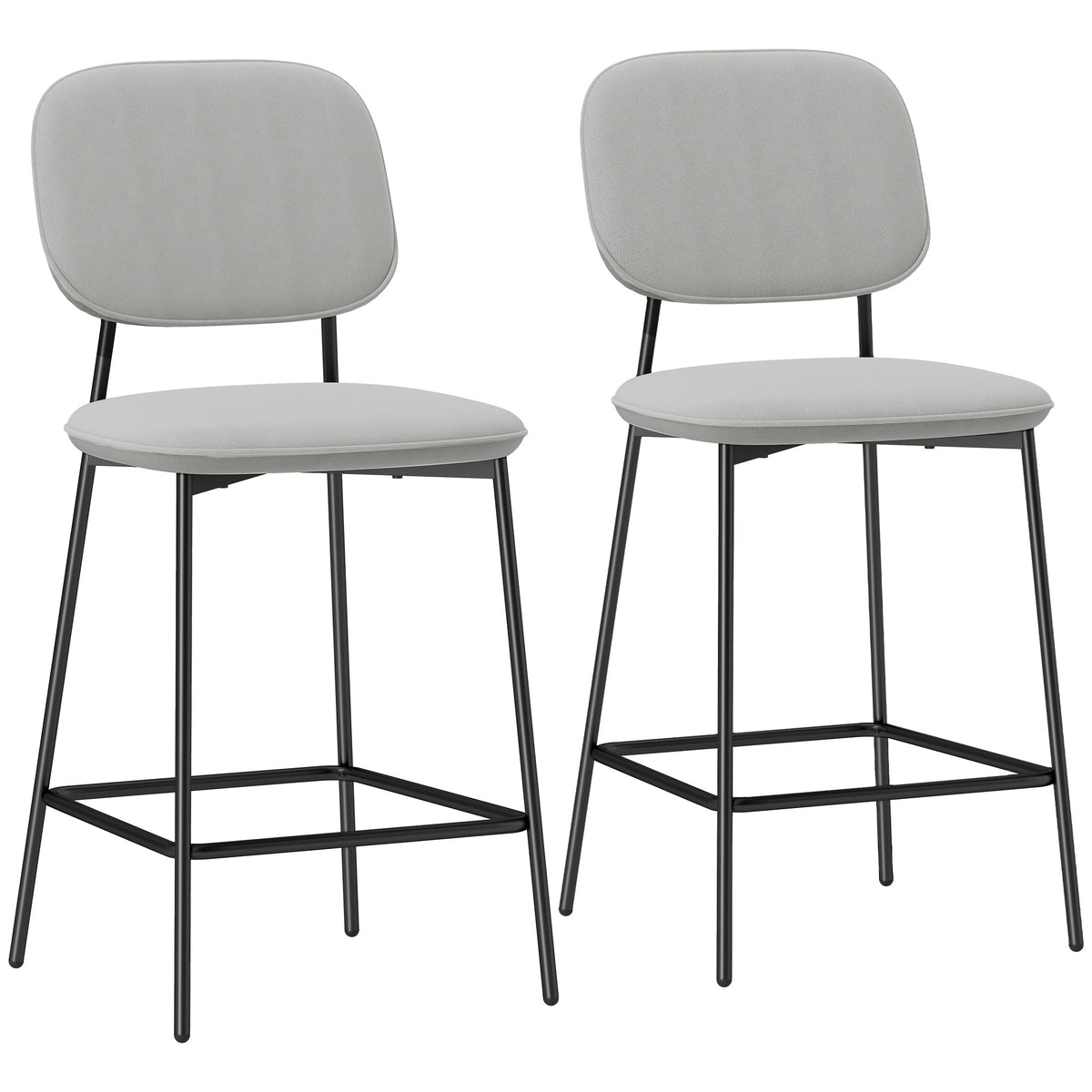 Conjunto de 2 Bancos de Bar Bancos Altos de Cozinha com Encosto e Apoio para os Pés Estofados em Veludo Estrutura de Aço Bancos Altos Modernos para Sala de Jantar Balcão 45x49x102 cm Cinza Claro — foto 1