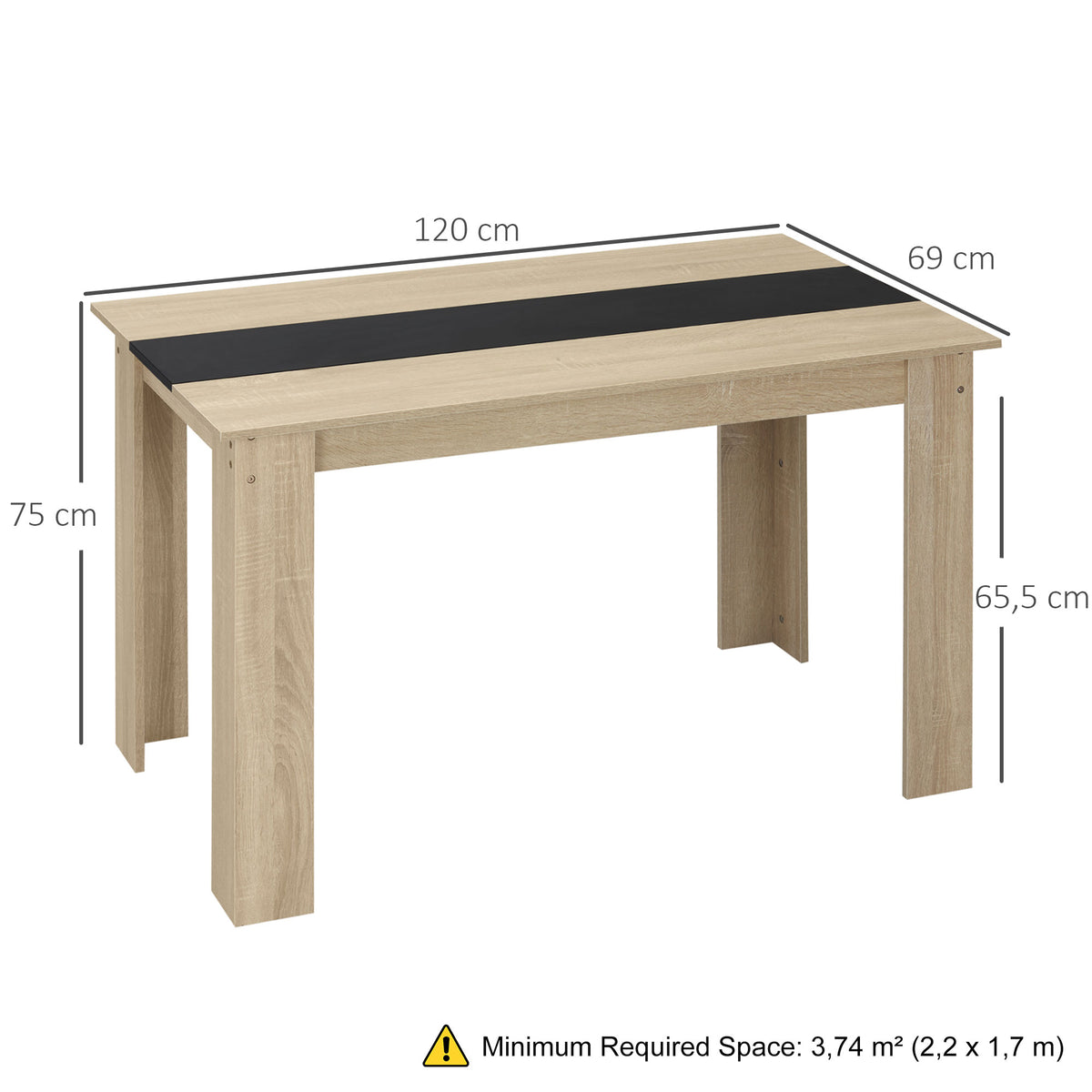 Mesa de Sala de Jantar para 4-6 Pessoas Mesa de Cozinha Retangular Estilo Moderno com Bancada de Melamina de Madeira Carga 50 kg 120x69x75 cm Madeira e Preto — foto 3