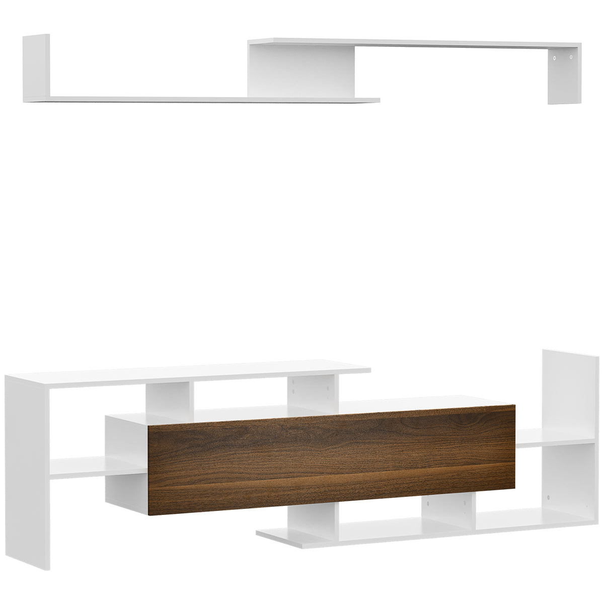 Móvel de TV Moderno Móvel de Sala de Estar para Televisores 153,6x25x42 cm e Prateleira de Parede 150x14,5x16,3 cm Branco e Marrom — foto 1
