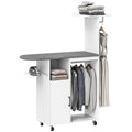 Móvel de Engomar Roupa com Rodas e Suporte Lateral Móvel de Passagem com Tábua de Passar Barra para Roupa Prateleira Ajustável 127,5x43,5x153 cm Branco — foto 1