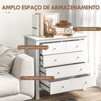Cómoda com 5 Gavetas Cómoda de Quarto com Pés Elevados Cómoda para Sala Escritório Estilo Moderno 79x39,5x80,5 cm Branco — foto 4