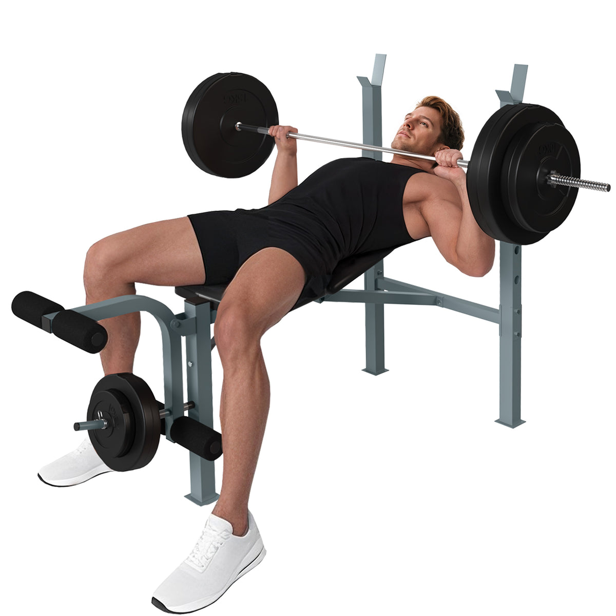 Banco de Musculação com Altura Ajustável Banco de Pesos Multifuncional Banco Fitness para Treino Completo com Encosto Ajustável Carga 200 kg 165x68x114 cm Preto — foto 1