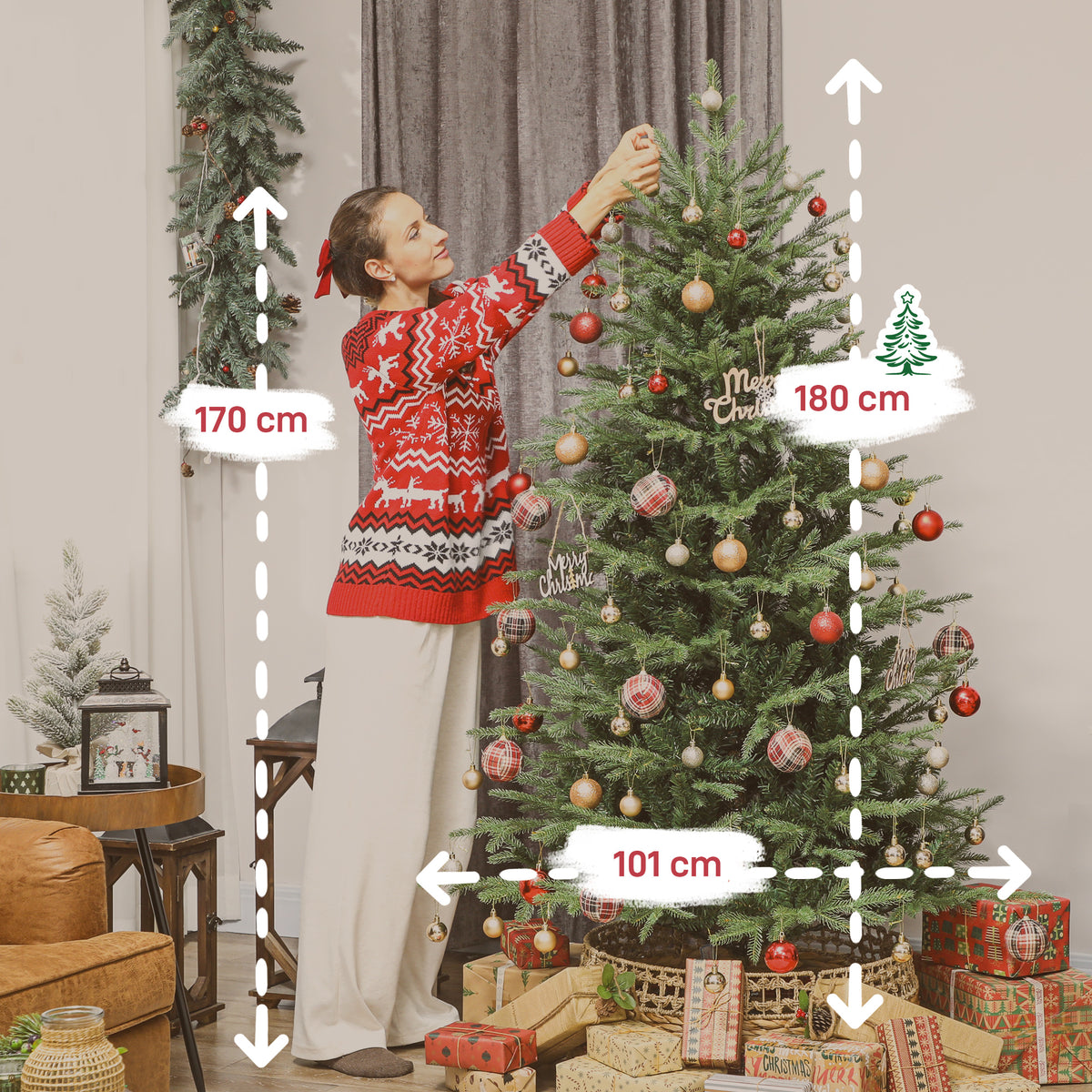 Árvore de Natal Artificial 180 cm Árvore de Natal com 1794 Ramos Densos Suporte Metálico Dobrável Montagem Fácil para Interior Verde — foto 3