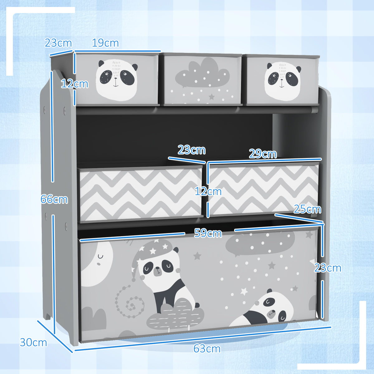 Estante para Brinquedos com 6 Caixas de Tecido não Tecido Amovíveis Organizador de Brinquedos para Crianças de 3-8 Anos para Dormitório 63x30x66 cm Ciza — foto 3