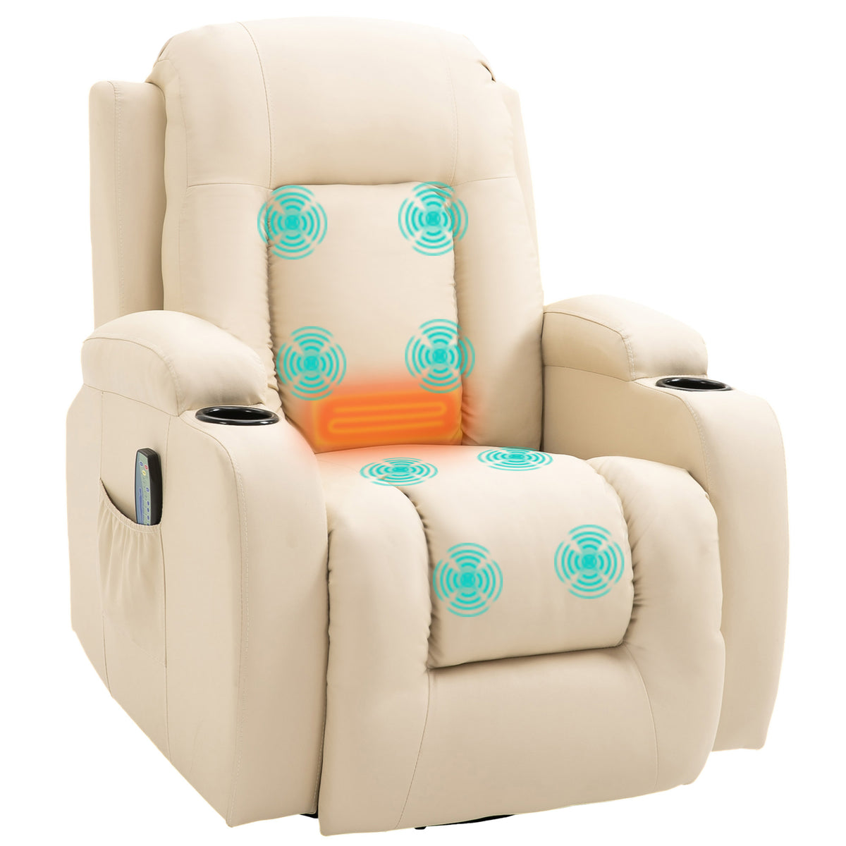 Poltrona de Massagem Reclinável até 150° Poltrona Relax com 8 Pontos de Massagem por Vibração Função de Aquecimento Giratória e Controlo Remoto 85x94x104 cm Creme — foto 1