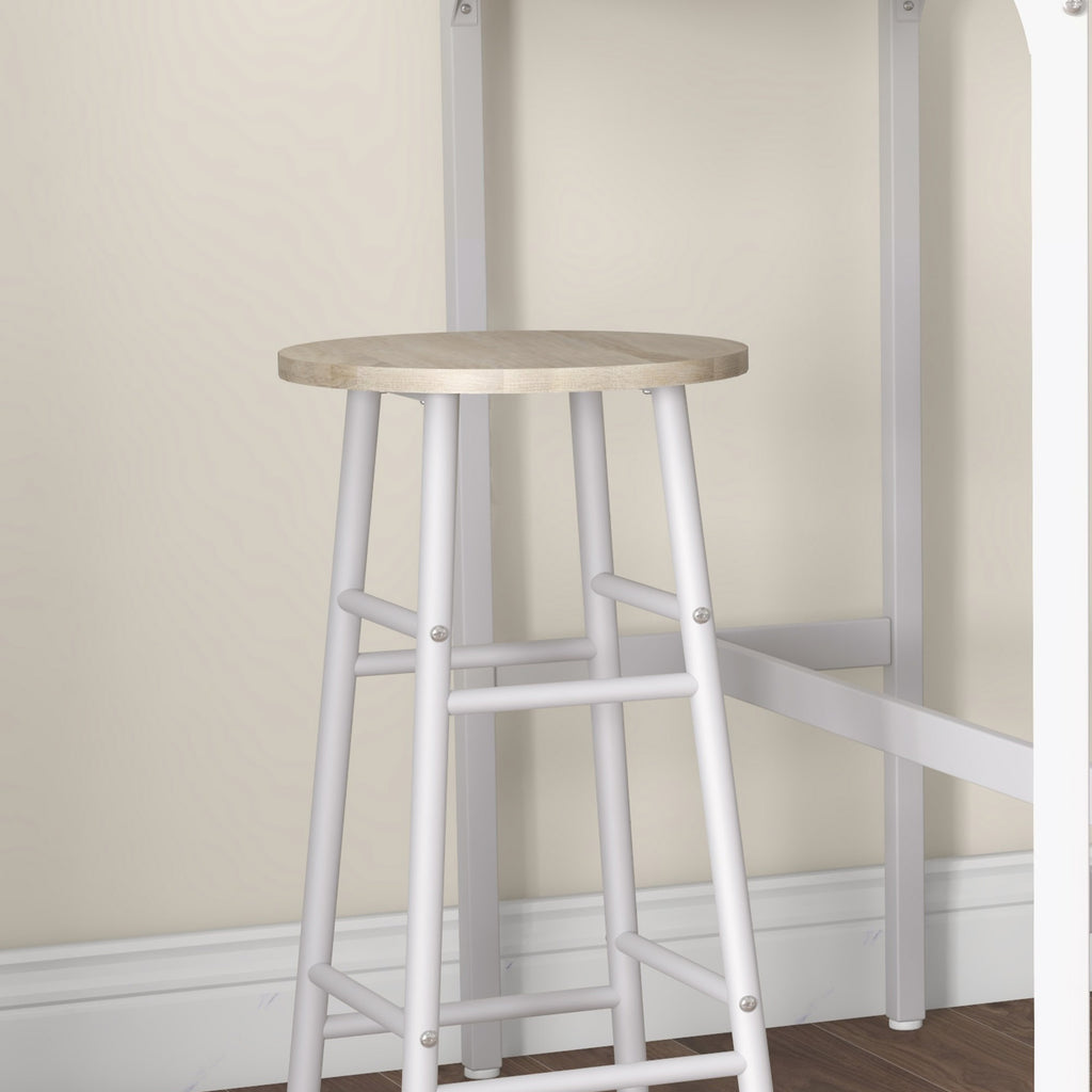Conjunto de Mesa Alta de Bar com 2 Bancos Mesa Alta de Cozinha com Bancos Estrutura em Aço Mesa Alta Estilo Industrial para Sala de Jantar Natural e Branco — foto 8