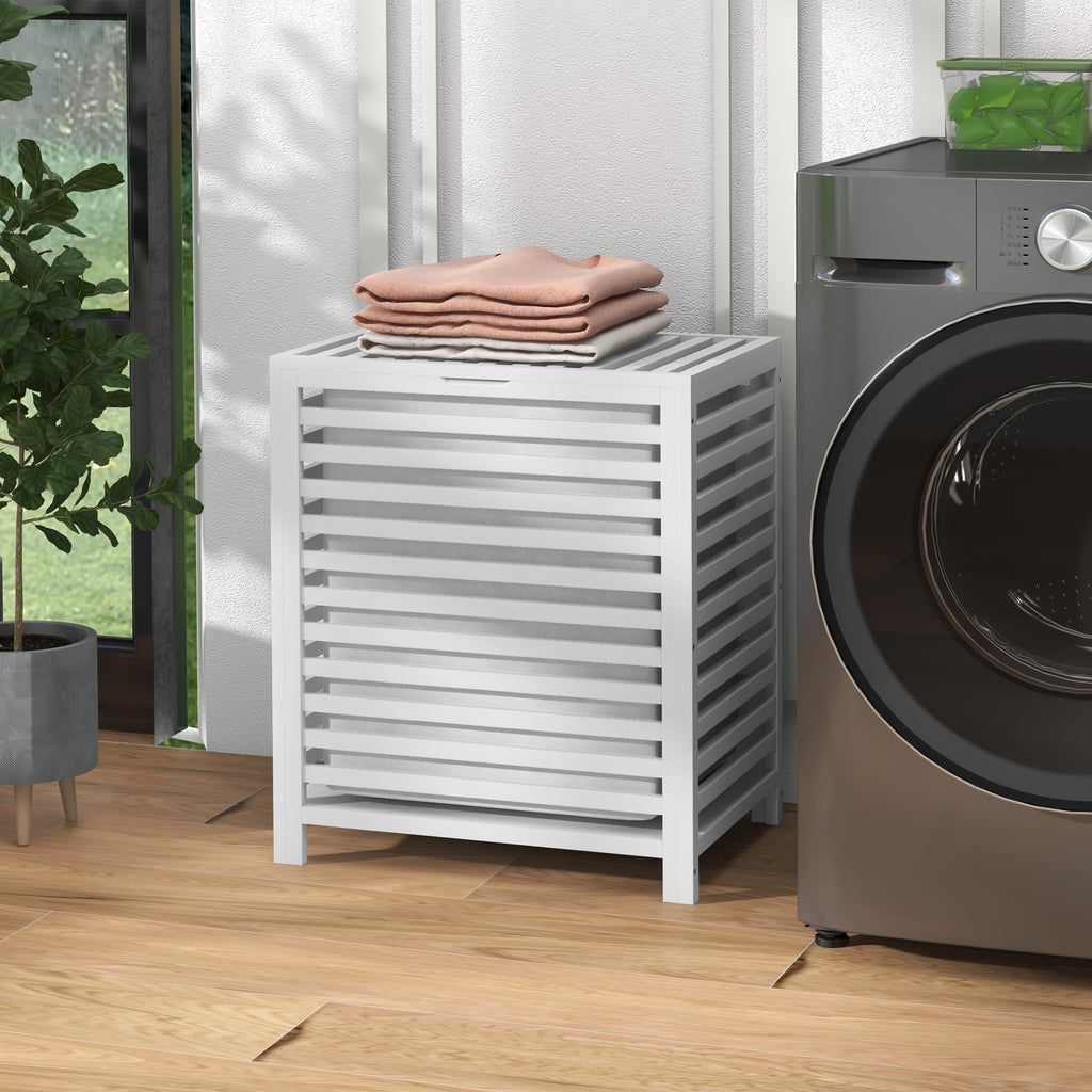 Cesto de Roupa de Bambu Cesto Roupa Suja Capacidade 55L com Bolsa Amovível Forma Retangular 50x36x60 cm Branco — foto 7