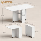 Mesa de Sala de Jantar Dobrável Mesa de Madeira com 2 Prateleiras de Armazenamento e Rodas para Cozinha 75x140x74 cm Branco — foto 3
