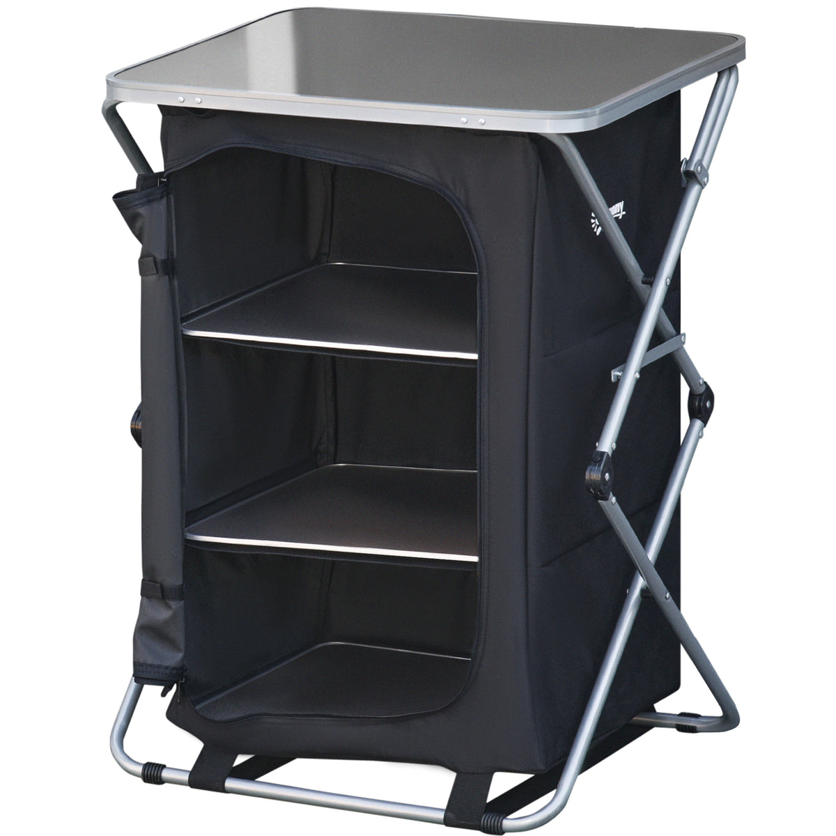 Armário de cozinha de acampamento dobrável com para vento 3 prateleiras Bolsa de armazenamento bancada de 65x58x93 cm para piqueniques de acampamento Tecido Oxford preto — foto 1