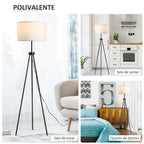 Candeeiro de Pé Moderno Candeeiro de Pé para Sala de Estar com Ecrã Redondo Tripé e Suporte para Lâmpada E27 Ø37x152 cm Branco e Preto — foto 5