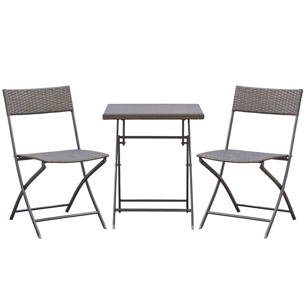 Conjunto de Jardim de Vime 3 peças Dobráveis Jogo de Mesa 60x60x72cm e Cadeiras 60x47x83,5cm para Pátio Varanda Terraço Metal Preto — foto 1