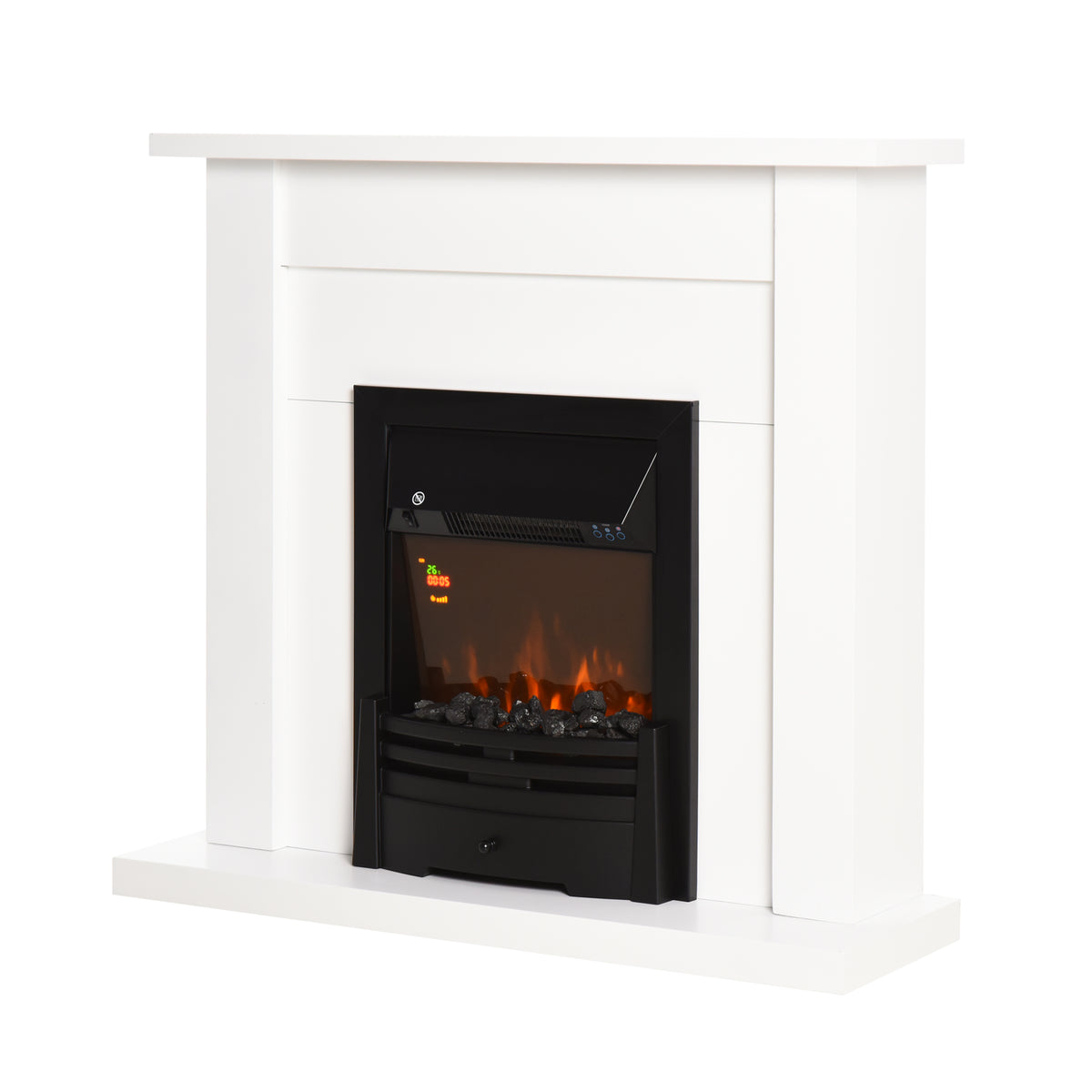 Lareira Elétrica Decorativa com 2 Configurações de Aquecimento Temporizador Termostato Integrado Efeito de Chama Realista Ajustável em 5 Níveis 102x30x95cm Branco e Preto — foto 1