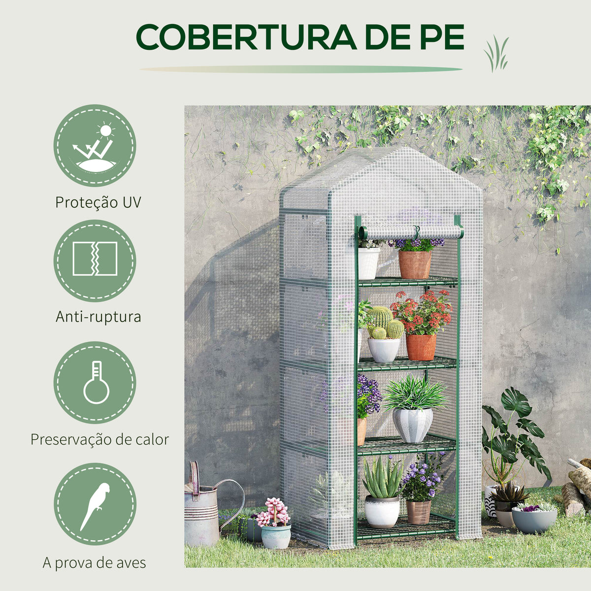 Estufa de Jardim com 4 Prateleiras e Cobertura de PE Estufa de Aço para Cultivo de Plantas Flores 70x50x160cm Branco — foto 5