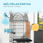 Gaiola para Pássaros com Rodas Gaiola para Pássaros com Bandeja Amovível Prateleira e 2 Comedouros de Aço Inoxidável e Poleiro para Periquitos Canários 51x51x153 cm Preto — foto 4