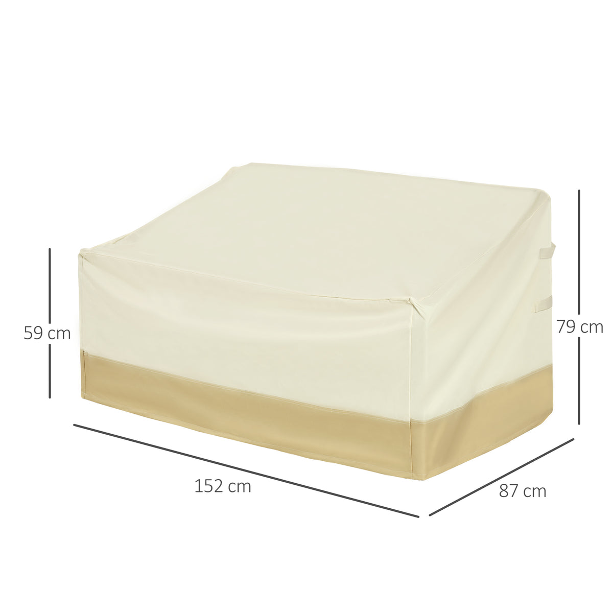 Capa Protetora para Móveis de Jardim 152x87x59-79 cm Cobertura de Móveis Mesas Exterior Tecido Oxford 600D Impermeável com Fivela para Pátio Terraço Bege e Creme — foto 3