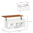 Mesa de Centro com Bancada Elevável Mesa de Centro com 3 Compartimentos Abertos Mesa Retangular Moderna para Sala de Estar 105x50x48cm Branco e Marrom — foto 3