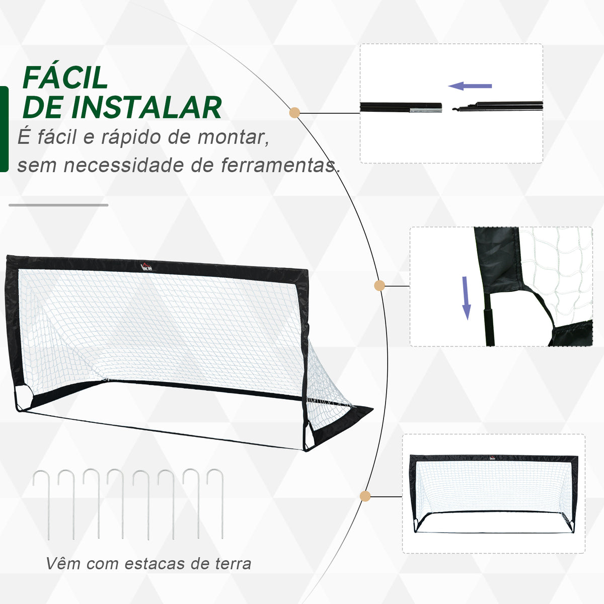 Balizas de Futebol Dobráveis Balizas de Futebol para Crianças e Adultos com Saco de Transporte para Exterior Jardim Treino 183x90x90 cm Preto — foto 4