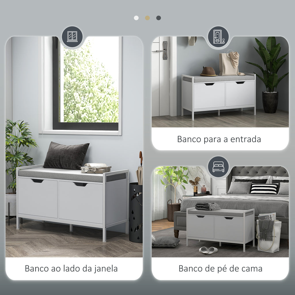 Banco Sapateira com Assento com Almofada Amovível para 4 Pares de Sapatos Banco Sapateira para Entrada Corredor Sala de Estar 84x35x50 cm Branco — foto 7