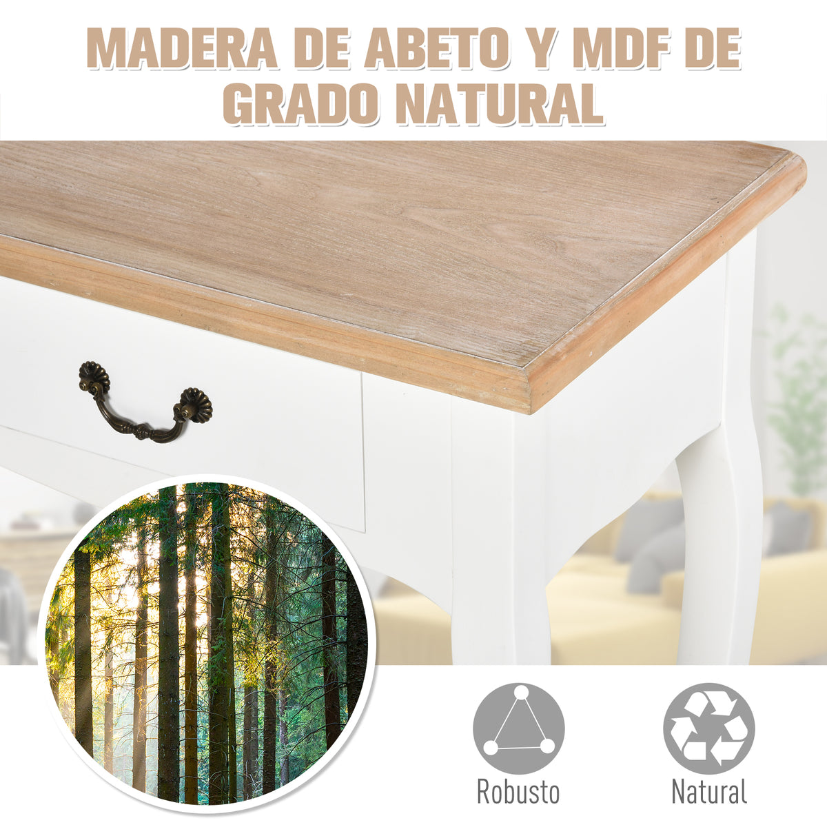 Mesa Consola Mesa Auxiliar com 2 Gavetas para Entrada Corredor Sala de Estar 87x34x78,5cm Branco e Madeira — foto 5