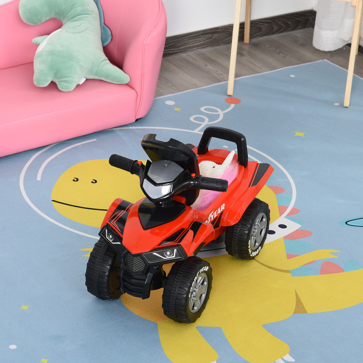Quadriciclo elétrico para crianças acima de 12 meses Carro elétrico quad Com funções Luzes musicais Buzina e espaço secreto de armazenamento 60x38x42 cm Azul — foto 2