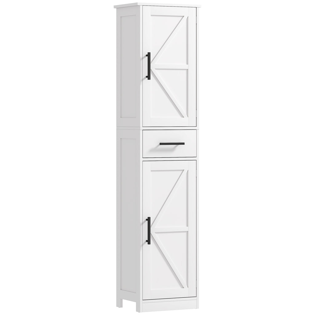 Coluna de Casa de Banho com 2 Portas 1 Gaveta e 2 Prateleiras Ajustáveis Armário Alto de Casa de Banho Estreito Estilo Rústico 40x30x170 cm Branco — foto 1