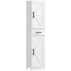 Coluna de Casa de Banho com 2 Portas 1 Gaveta e 2 Prateleiras Ajustáveis Armário Alto de Casa de Banho Estreito Estilo Rústico 40x30x170 cm Branco — foto 1