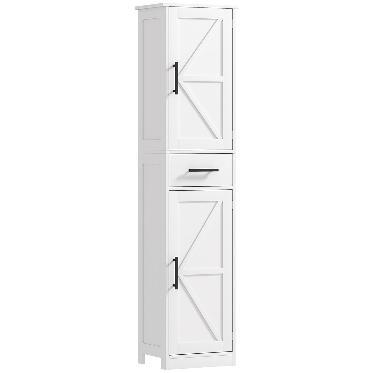 Coluna de Casa de Banho com 2 Portas 1 Gaveta e 2 Prateleiras Ajustáveis Armário Alto de Casa de Banho Estreito Estilo Rústico 40x30x170 cm Branco — foto 1