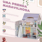 Casa de Bonecas com Móveis e Acessórios Casa de Bonecas de Madeira com Varanda e 2 Andares Brinquedo para Meninas e Meninos acima de 3 Anos 60x26,6x60 cm Multicor — foto 6