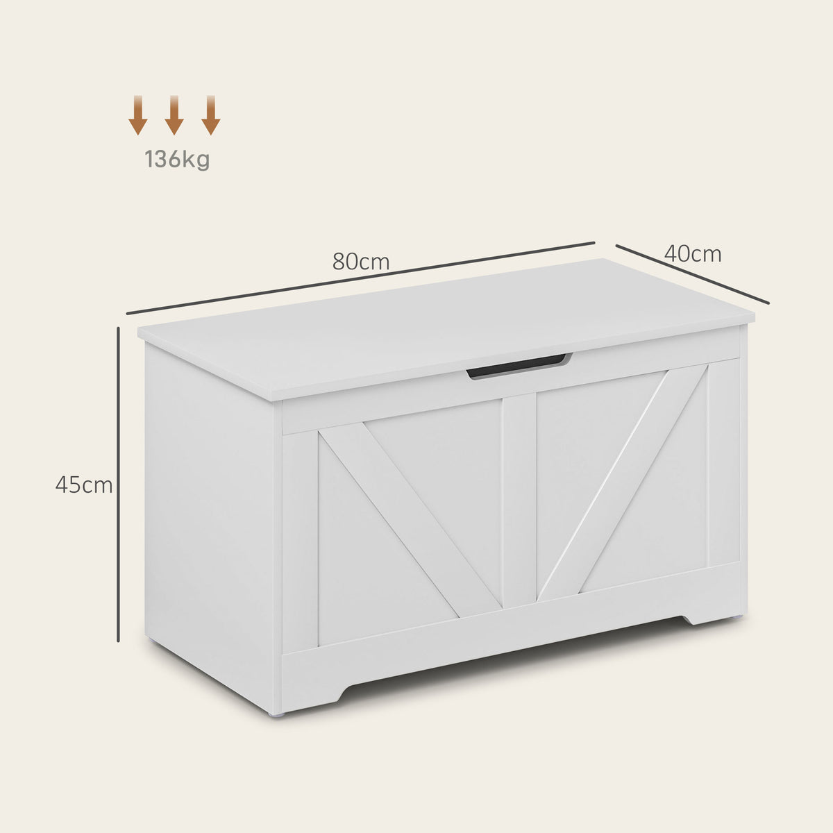 Baú de Armazenamento para Dormitório 100L Baú de Arrumação com Tampa Banco de Armazenagem Versátil com Dobradiça de Segurança para Corredor Sala de Estar 80x40x45 cm Branco — foto 3