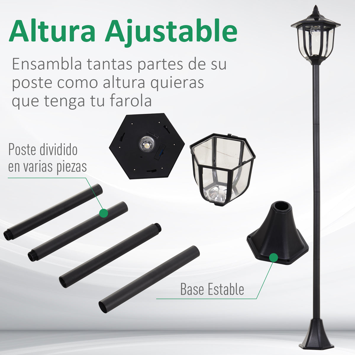 Candeeiro Solar com Painel Solar Candeeiro de Jardim com 6 LEDS Autonomia 6-8 horas Ø26x177 cm Preto — foto 4
