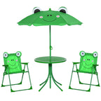 Conjunto de Mesa e Cadeira de Jardim Conjunto de Picnic Dobrável para Crianças Conjunto de Mesa com Chapéu de Sol com Altura Ajustável 100-125cm Desenho de Sapo Verde — foto 1
