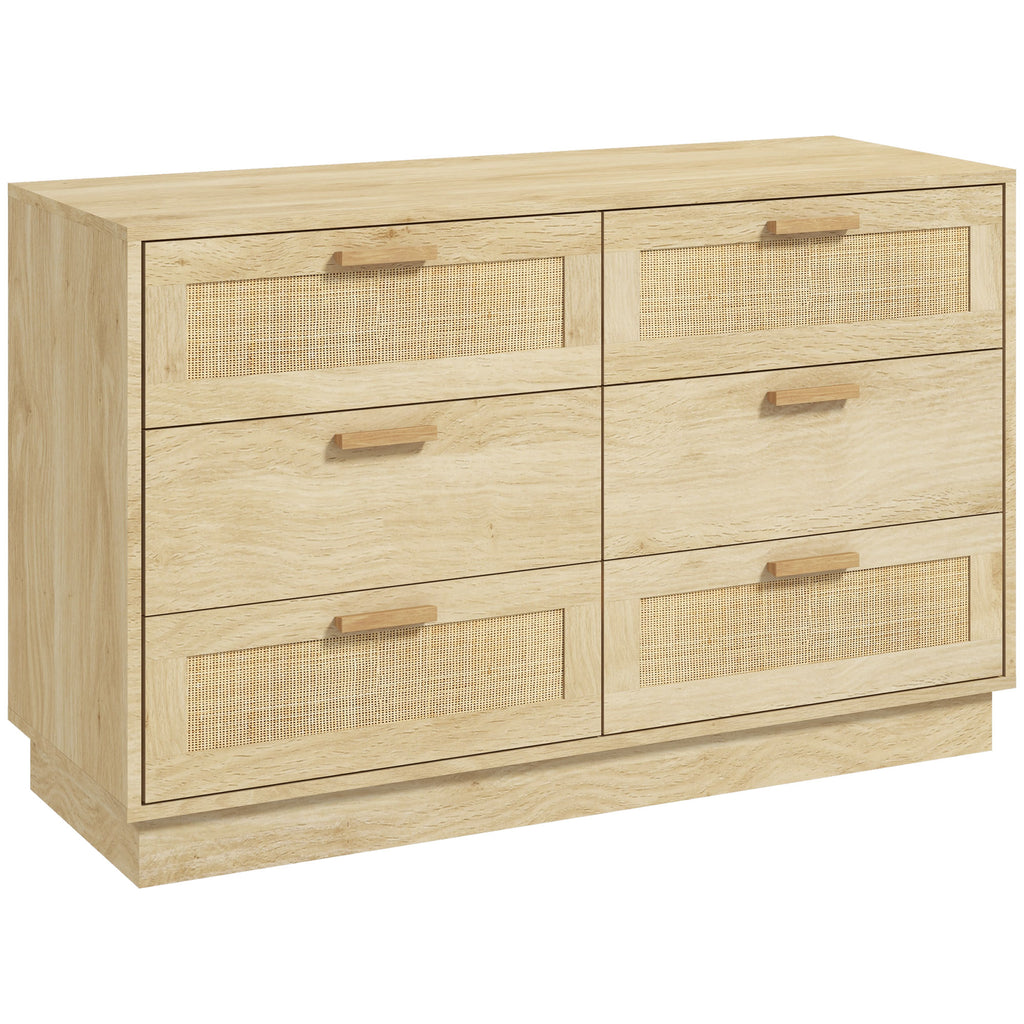 Cómoda para Quarto Cómoda de Madeira com 6 Gavetas de Vime Estilo Boêmio Cómoda para Corredor Sala de Estar Escritório 110x40x69 cm Carvalho — foto 1