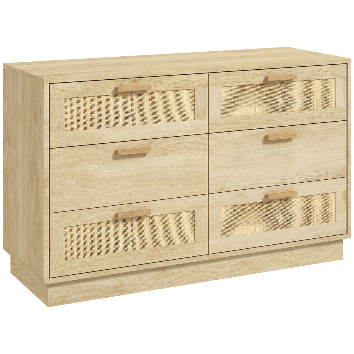 Cómoda para Quarto Cómoda de Madeira com 6 Gavetas de Vime Estilo Boêmio Cómoda para Corredor Sala de Estar Escritório 110x40x69 cm Carvalho — foto 1