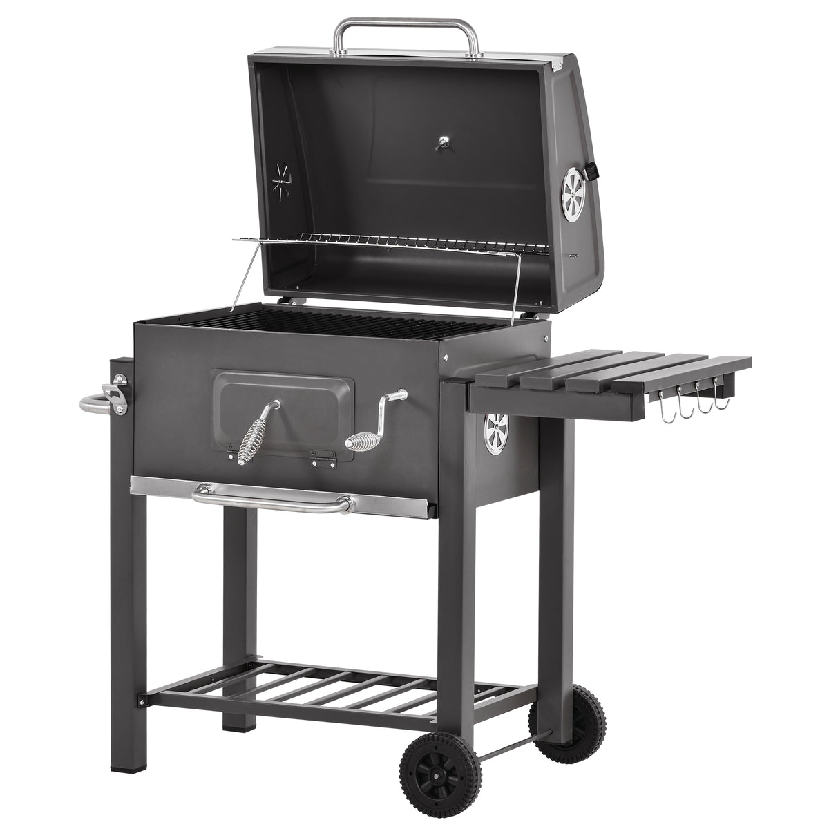 Barbecue a Carvão com Rodas Prateleira Lateral e Termômetro Barbecue a Carvão para Jardim Campismo Exterior 115x56x108cm Cinza — foto 1