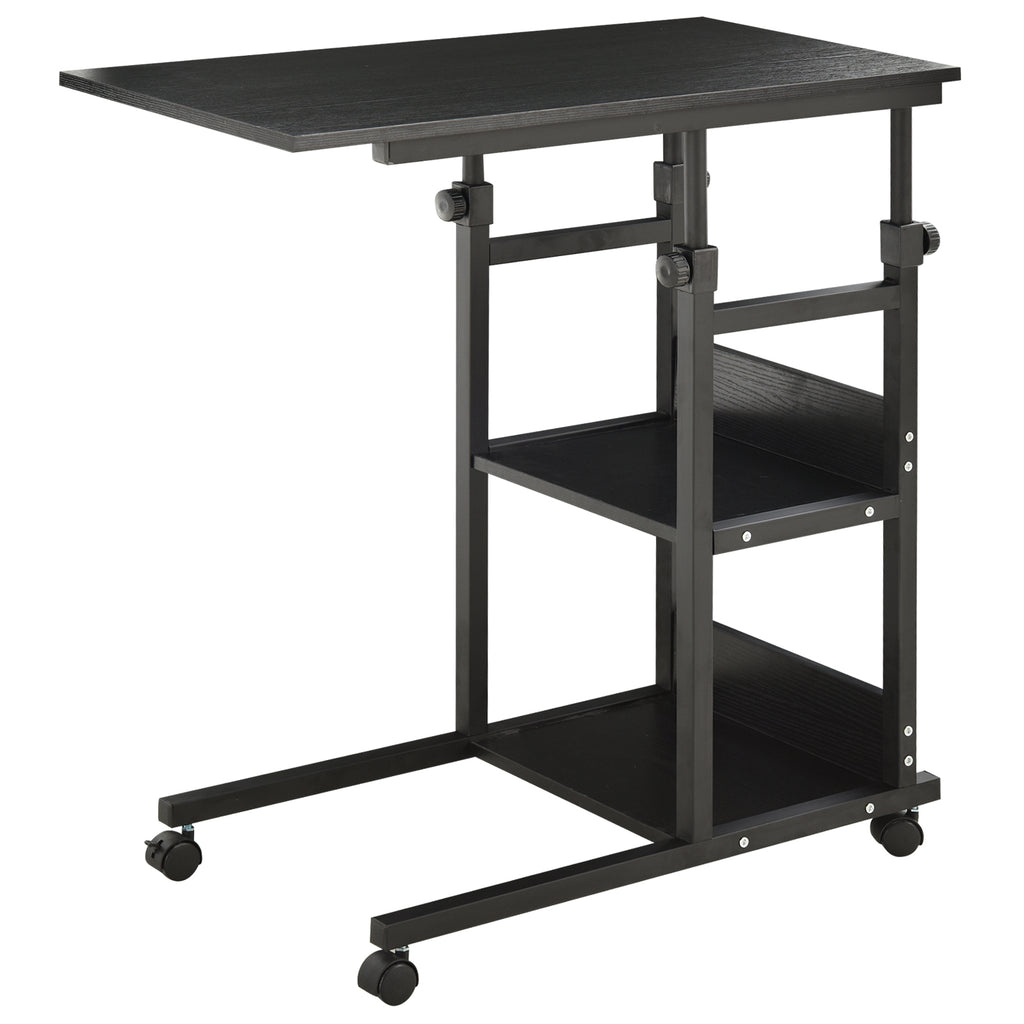 Mesa Lateral para Sofá Mesa lateral em Forma de C com 4 rodas Giratórias Freios Altura Ajustável 3 níveis Estrutura Metálica 80x40x72-82cm Preto — foto 1