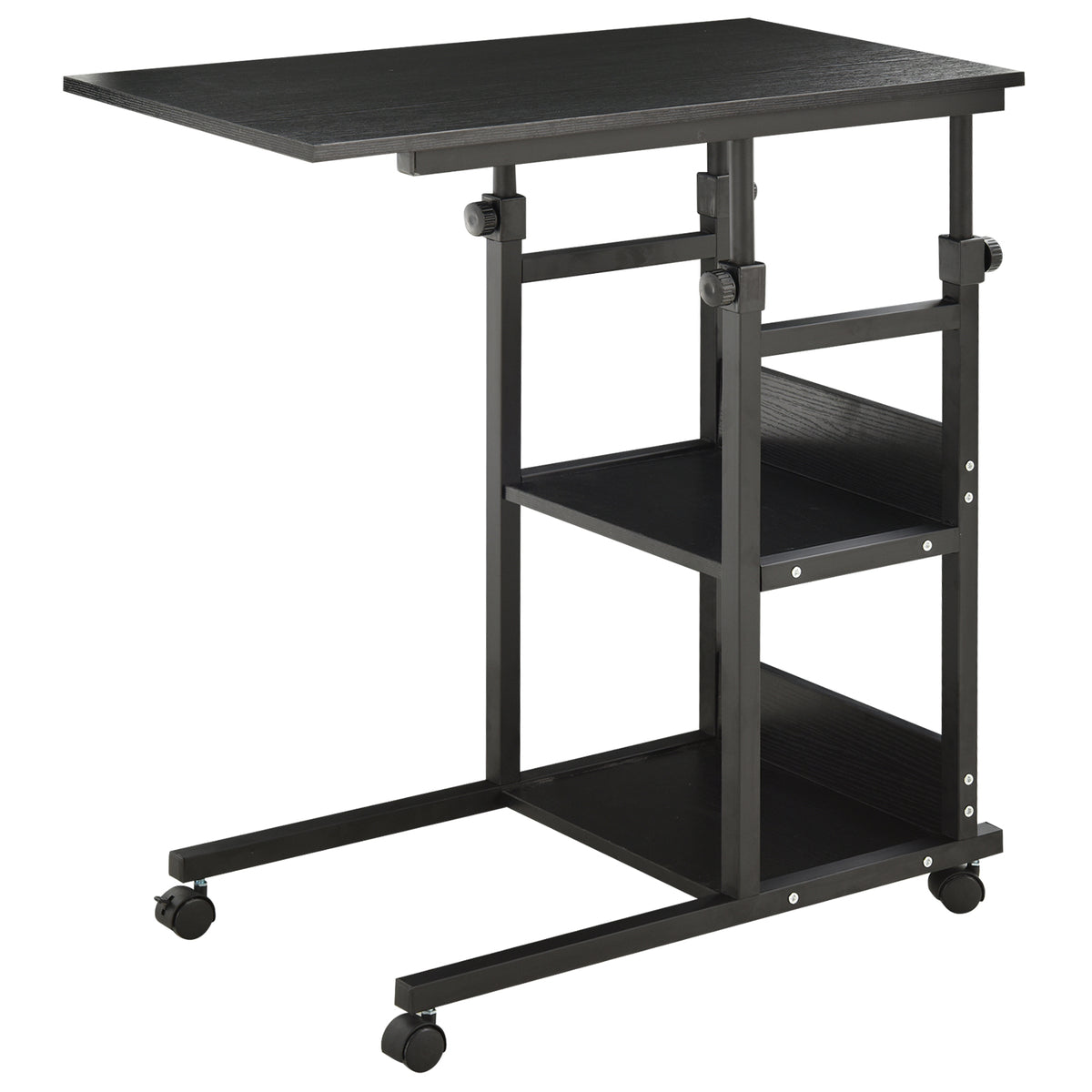 Mesa Lateral para Sofá Mesa lateral em Forma de C com 4 rodas Giratórias Freios Altura Ajustável 3 níveis Estrutura Metálica 80x40x72-82cm Preto — foto 1