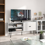 Móvel de TV para Televisores de até 65 Polegadas Móvel de TV para Sala com 2 Prateleiras Abertas 1 Armário com Portas e Orifícios para Cabos 145x38x65 cm Estilo Moderno Branco — foto 2