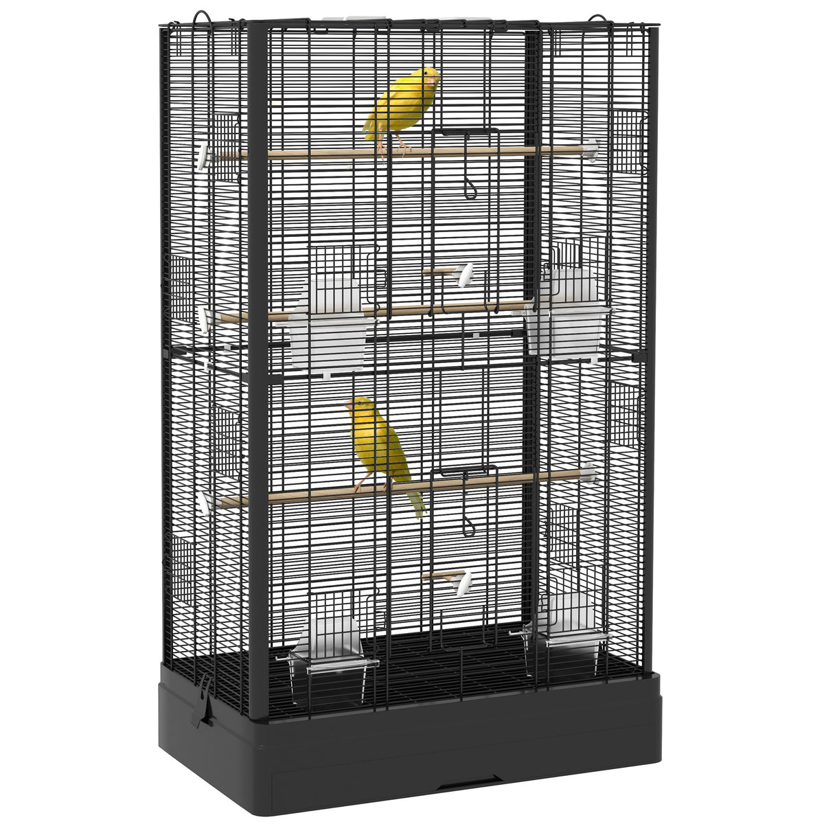 Gaiola para Pássaros 61x36,5x98 cm Gaiola para Aves com Portas Poleiros Bandeja Removível Caixas de Comida e Alças para Canários Periquitos Preto — foto 1