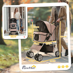 Carrinho para Cães Dobrável, Coche para Cães Pequenos com Cesta de Armazenamento, Janelas de Malha, Suporte para Copos, Rodas EVA, Almofada Lavável, Travões, Carga 10 kg, 75x45x97 cm, Castanho — foto 3