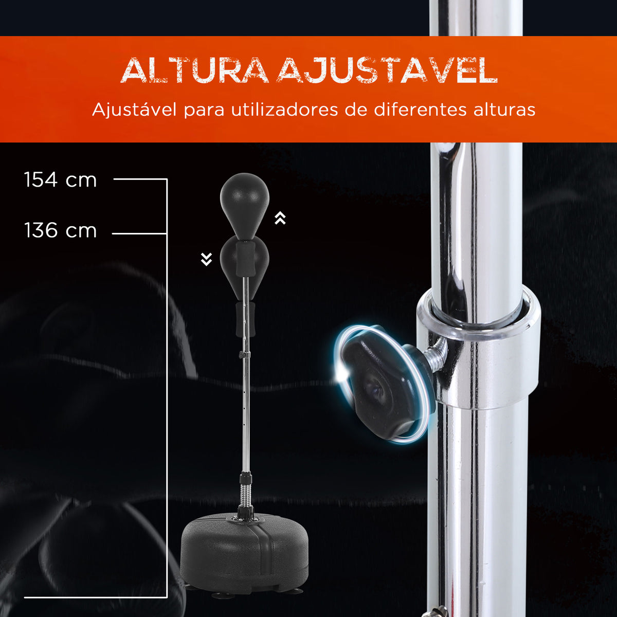 Punching Ball Ajustável em Altura com Base Recarregável Punching Ball de Boxe com Suporte e Luvas para Adultos e Adolescentes Ø48x136-154 cm Preto — foto 5