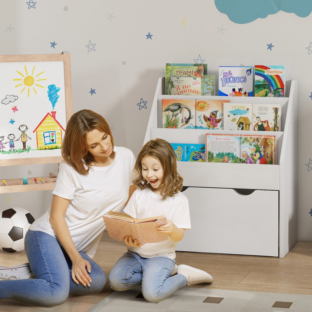Estante de Brinquedos com 3 Compartimentos Estante Infantil para Brinquedos com Gaveta com Rodas Multifuncional para Quarto Sala de Jogos 62,5x30x70 cm Branco — foto 2