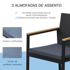 Conjunto de Móveis de Vime e 4 Peças com Almofadas Acolchoadas 2 Poltronas 1 Sofá Duplo e Mesa de Centro com Vidro Temperado para Jardim Varanda Preto — foto 7